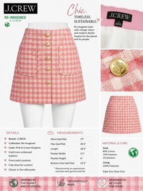 J.CREW Re-Imagined Pink & Cream Gingham Skirt